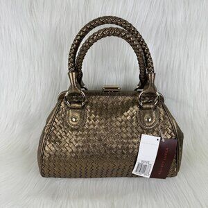 Elliott Lucca Socialite Woven Bronze Satchel Leather Handbag  Purse Style 102748